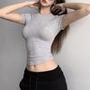 Cross-border Sexy Ribbed Short-Sleeve Women's T-Shirt: Form-Fitting, Round Neck, Solid Color