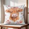 Highland cow  flower Cushion Cover Natural Linen Organic Fabric DoubleSided Printing Couch Pillow Covers Home Decor Gift