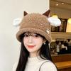 Fluffy Knitted Beanie Hat Polyester Warm Winter Skull Cap Cute Plush Beanie Hat  For Women
