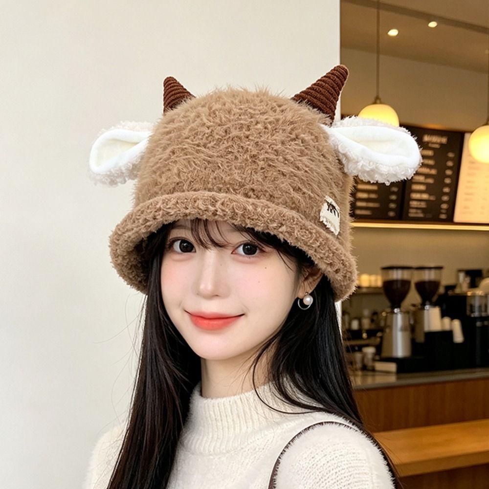Fluffy Knitted Beanie Hat Polyester Warm Winter Skull Cap Cute Plush Beanie Hat  For Women