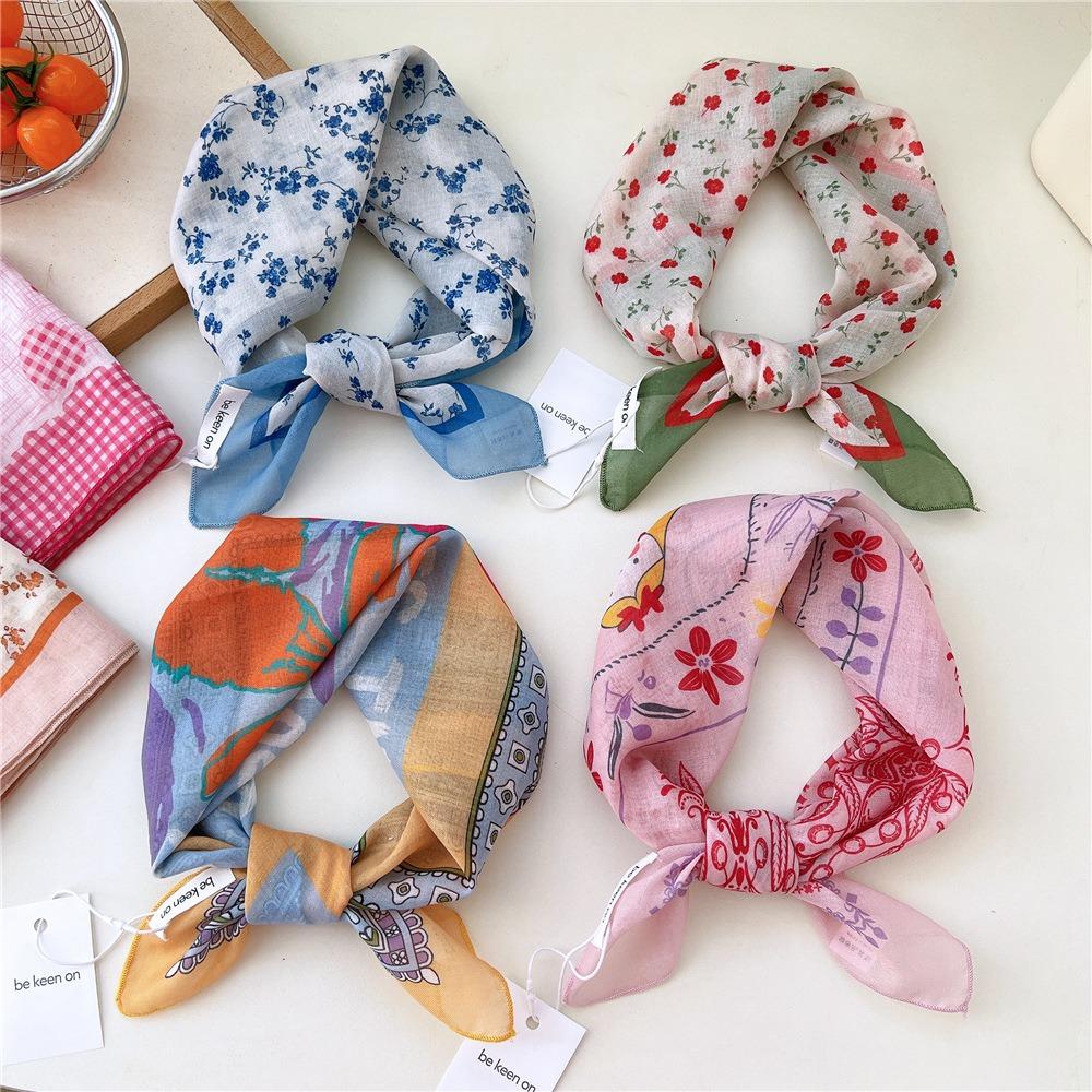 Flower Floral Print Scarves Kerchief Bandanas 55cm Headscarf Hair Ribbon Accessories  for Women