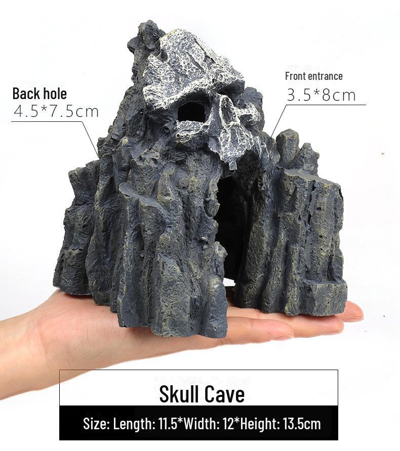 Aquarium & Reptile Landscape: Rockery, Cave, & Hiding Decor - Resin Skull & Human Face