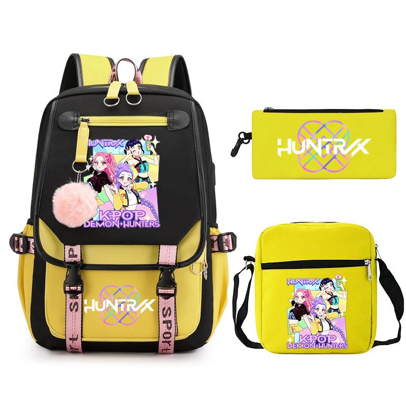 Animation Cartoon Peripheral Printing Trend Lightweight Shoulder Backpack, Primary And Secondary School Student Leisure Schoolbag Three-Piece Set