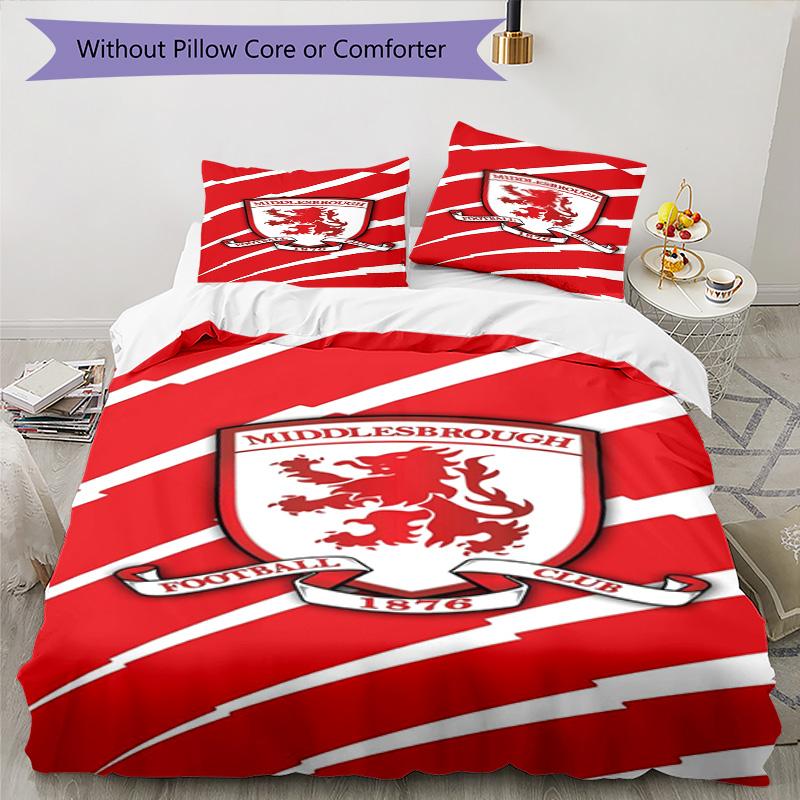 Middlesbrough F.c Printed Pattern Duvet Cover Set – Includes 1 Duvet Cover and 2 Matching Pillowcases Bedroom Decor Christmas Gifts