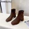 Autumn Winter Rhinestone Square Toe Stretch Slim Women Ankle Boots Street Style Banquet Party High Heel Short Botas Mujer