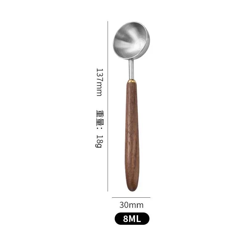 25ml Stalowa Łyżka do Kawy z Długą Rączką z Drewna Orzechowego Elegancki Drewniany Design Kawiarnia Dom Dokładna Miarka Dekoracja