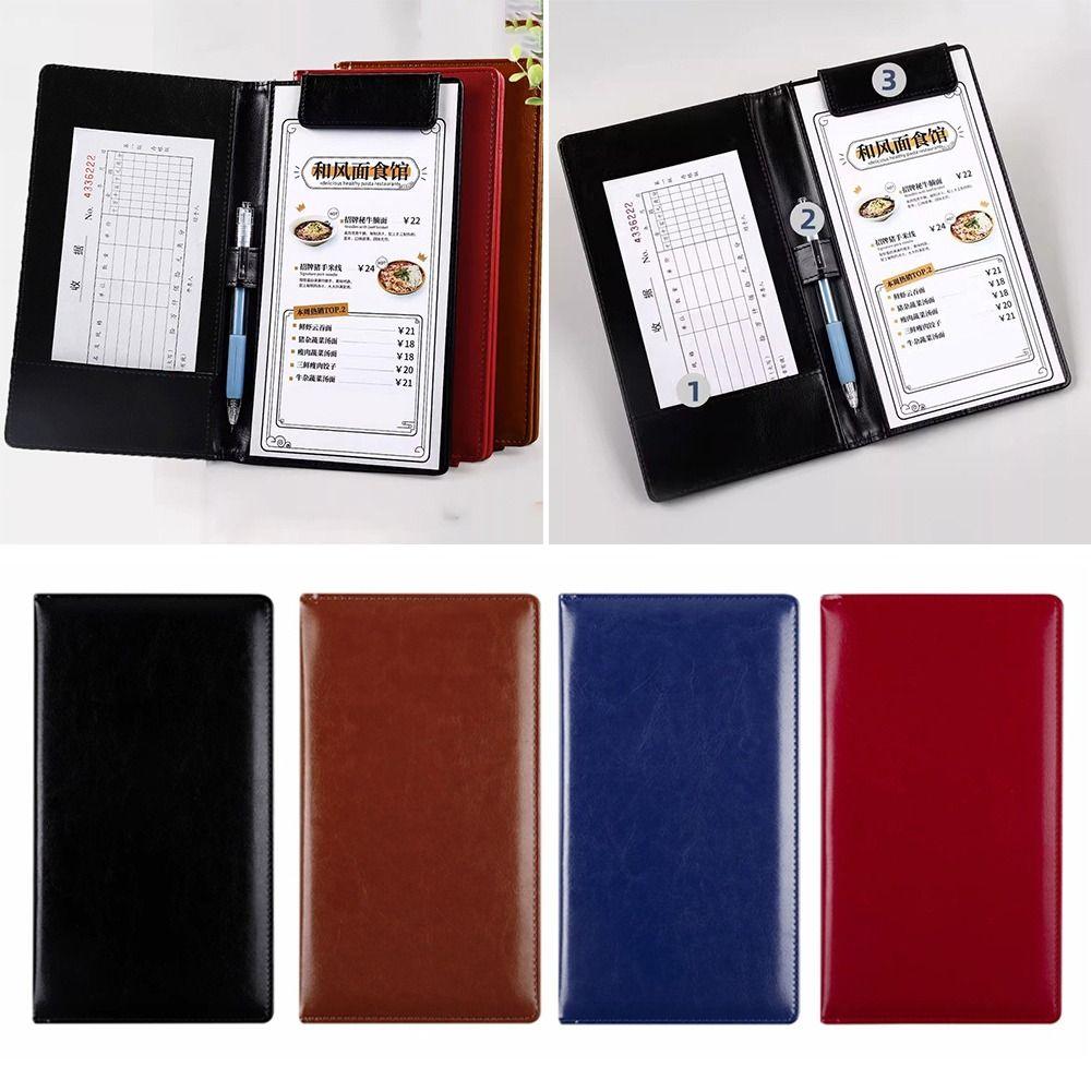 PU Leather Clipboard Document Clip Storage Slot Writing Pad Portable A6 File Folder  Restaurant