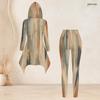 Women Plus Size Hooded Long Sleeve Printed High Low Top Fitted Pants Two Piece Set