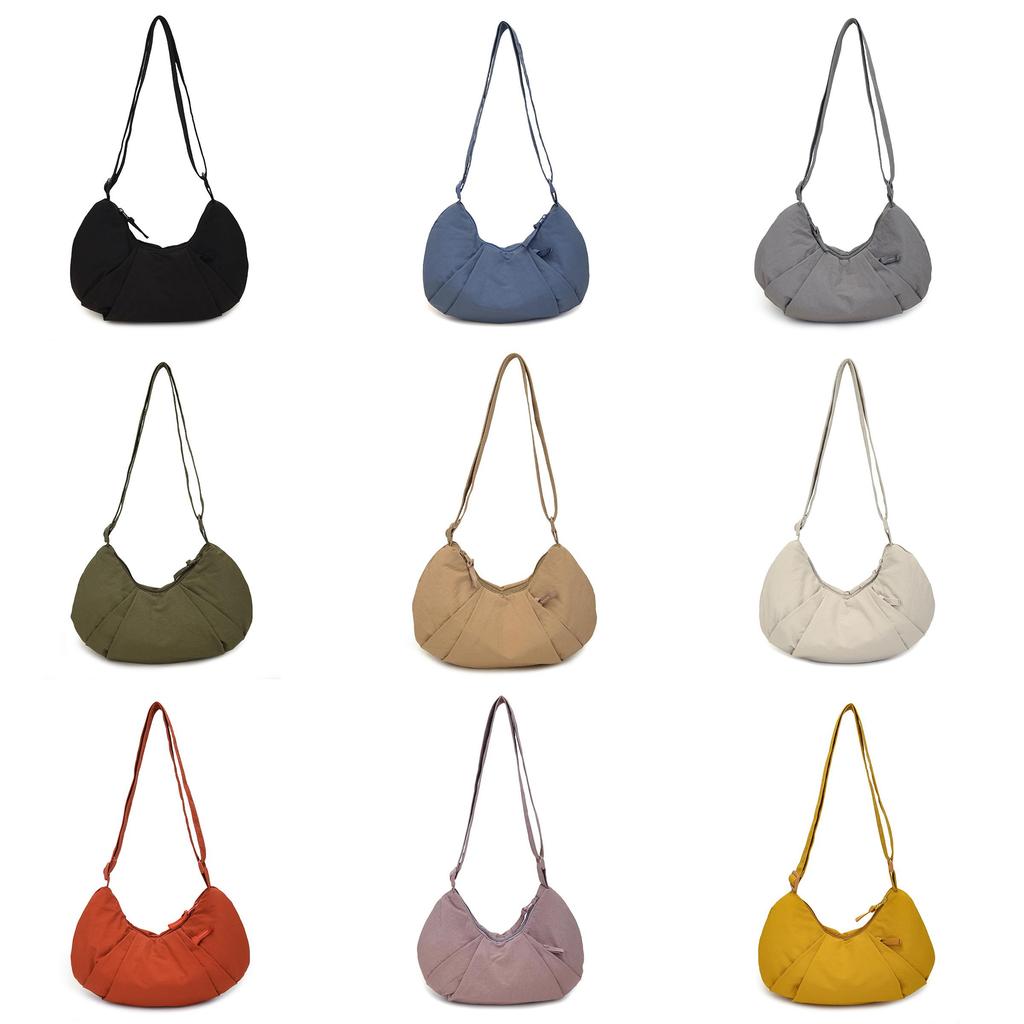 Borsa a tracolla casual in nylon da donna con chiusura a cerniera e tasca per telefono