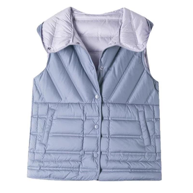 Double-sided Wear Contrasting Color Hooded Down Vest for Women's 2025 Autumn and Winter Senior Feeling Thin and Warm Vest White Duck Down Vest