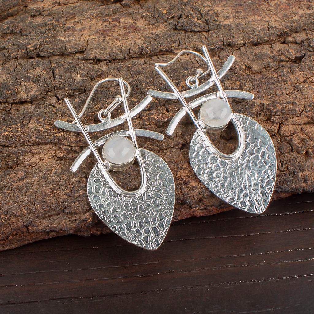 Rainbow Moonstone Gemstone 925 Sterling Silver Jewelry Handmade Earrings 1.78" EE-64-19