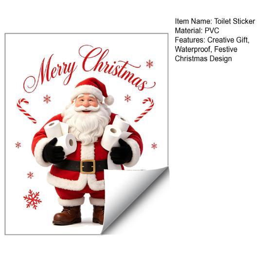 Christmas Gift for Friends Funny Santa Hug Paper Toilet Sticker, Peel And Stick Winter Scene Decoration Bathroom Decal, Humorous Holiday