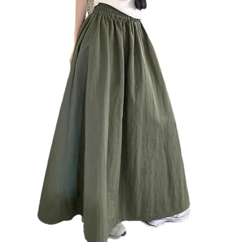 Falda Larga Paraguas para Mujer Streetwear Cintura Elástica Jupes Verano Bolsillo Oversize Falda Casual Suelta Sólida Faldas Maxi