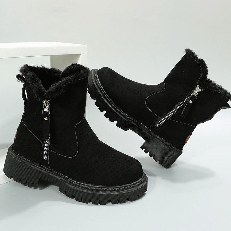 Plush short boots, autumn and winter new plush comfortable inner warm, low-heeled large-size women's boots, one piece