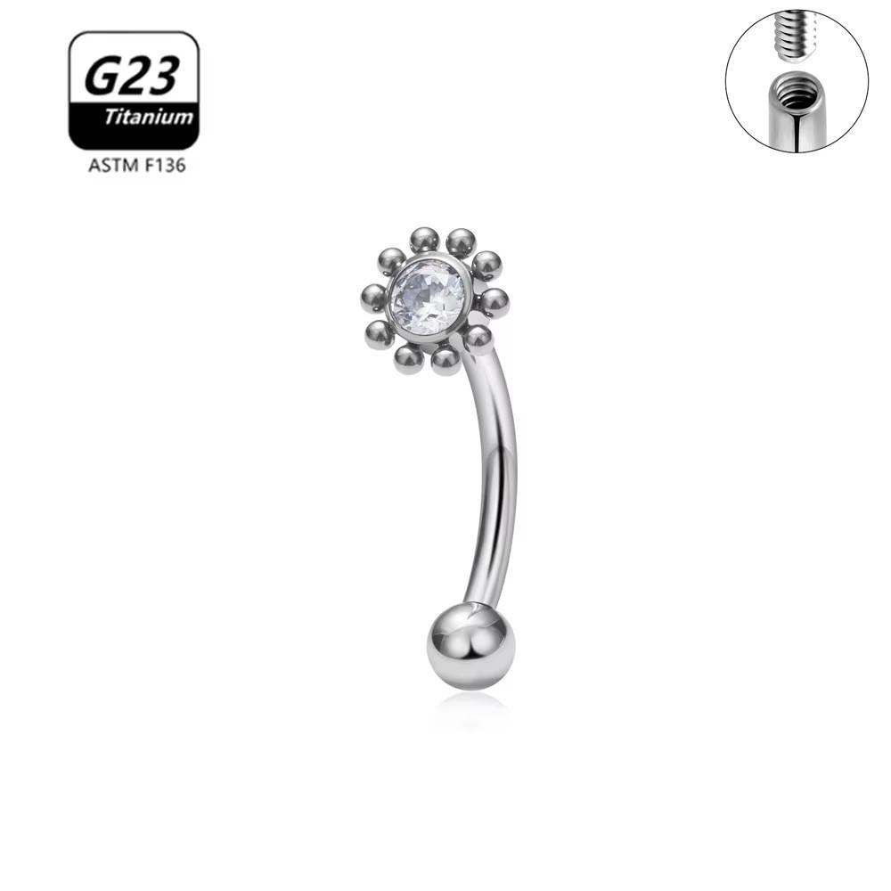 G23 Titanium ASTM-F136 Nternal Thread Eyebrow Piercings Body Jewelry For Women Zircon Earring Star Flower Heart