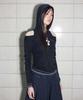 Yusentig Shoulder Slit Hoodie Slim Fit T-Shirt Black Aw6Se26610