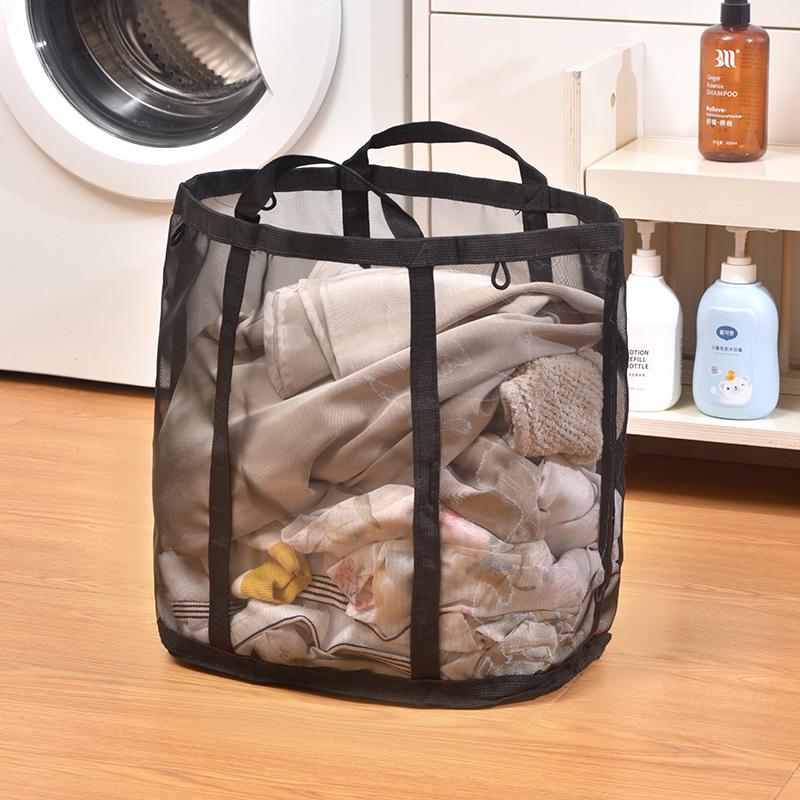 Portable Foldable Wall-Mounted Laundry Hamper: Large Capacity Mesh Basket for Bathroom Storage