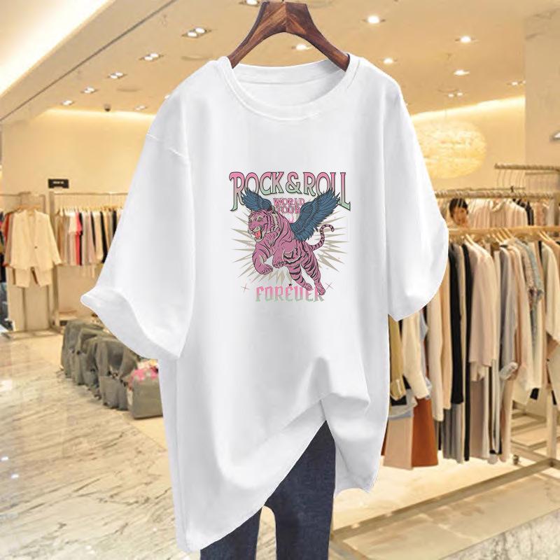 

Women s Loose White Cartoon Print Short-Sleeve T-Shirt XXL