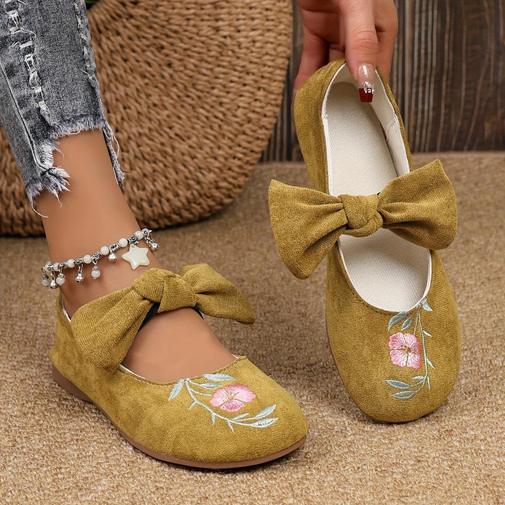 New Embroidered Bow Flat Mary Jane Shoes for Women Cross-border Ethnic Style Slip-Ons