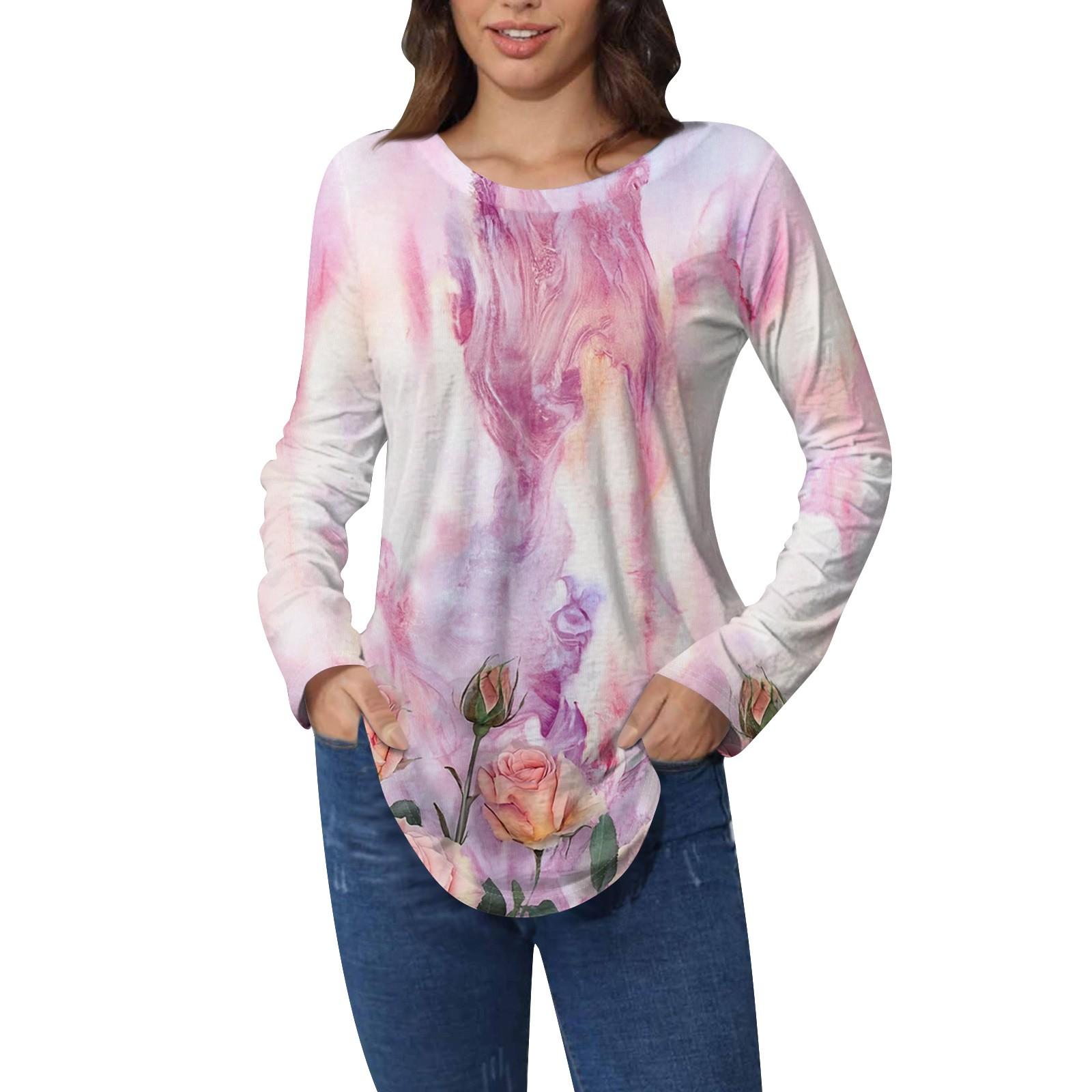 

Рубашки для женщин Милые винтажные узоры с принтом Футболка с длинным рукавом Туника Топы Хлопковые пуловеры S