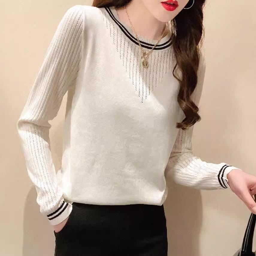 

French Style Knit Sweater Base Layer Women Fall Winter Designer Round Neck Spring Long Sleeve Knit Top One Size