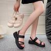 Roman sandals women's 2025 new summer thick-soled one-word belt versatile fashion flat-bottomed fairy style muffin women's shoes