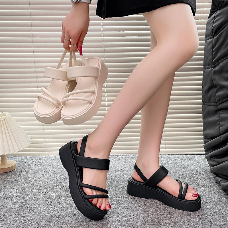 Roman sandals women's 2025 new summer thick-soled one-word belt versatile fashion flat-bottomed fairy style muffin women's shoes