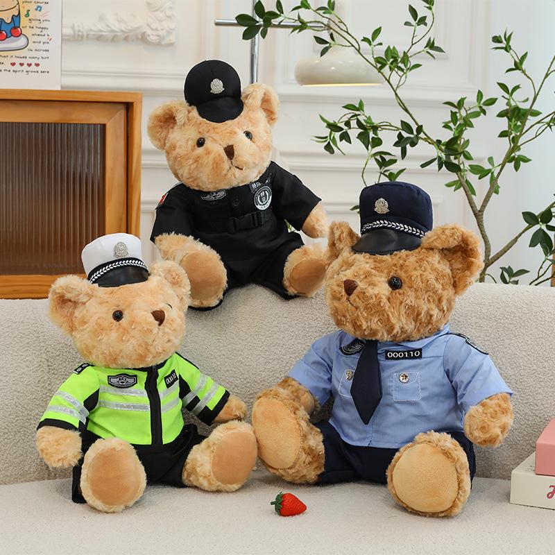 Police bear doll cute traffic police firefighter uniform teddy bear plush toy Internet celebrity swat bear