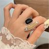 French Style Irregular Open Ring Fashion Crystal Open Ring Women Retro Elegant Light Luxury Party Jewelry Gifts