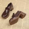 Herbst Neuer Stil Damen High Heels Freizeit Lederschuhe Britischer Stil Plateauschuhe Klobige Absätze Braune Slipper
