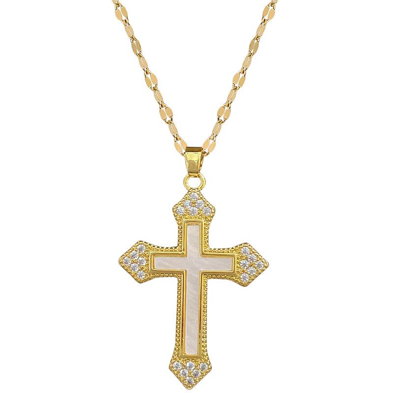 Shell Cross Light Luxury Temperament Gorgeous Full Diamond Necklace Women'S Versatile Collarbone Chain Titanium Steel Chain