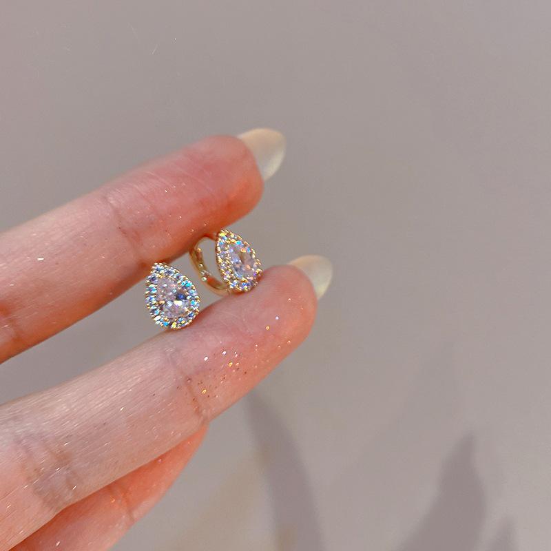 Elegant French Zirconia Water Drop Stud Earrings in 14K Gold-Plated Sterling Silver Gold Pair