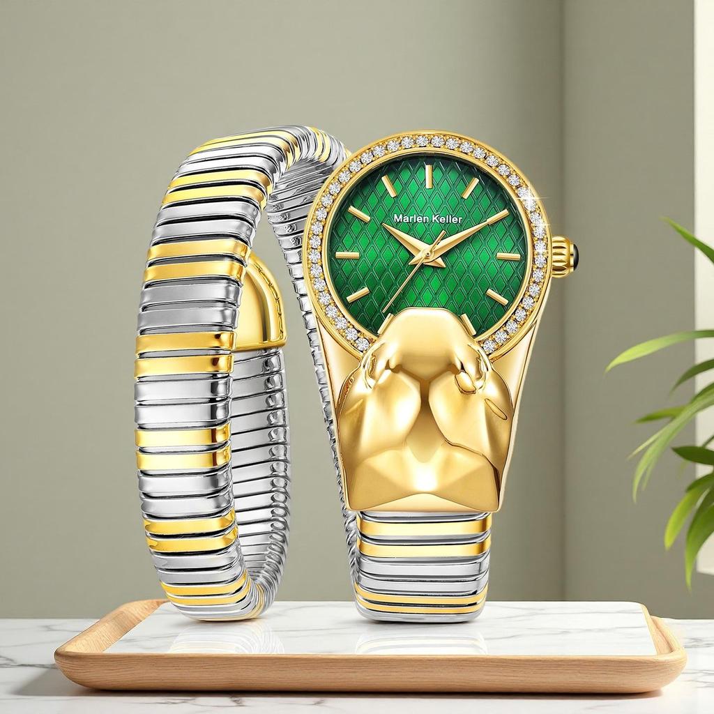 Snake Shape Diamond Watch For Women Luxury  Ladies Gold Watch Analog Quartz Unique Watch