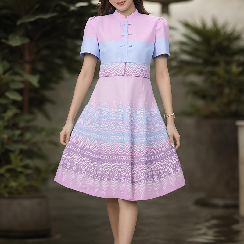 

ZANZEA Женское летнее платье с принтом, повседневное, с коротким рукавом и воротником-стойкой S розовый