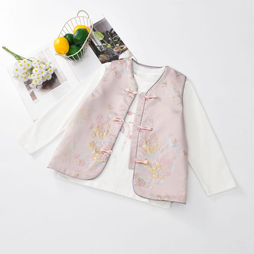 Autumn 2025 Girls' Frog Button Long Sleeve Shirt - New Chinese Style