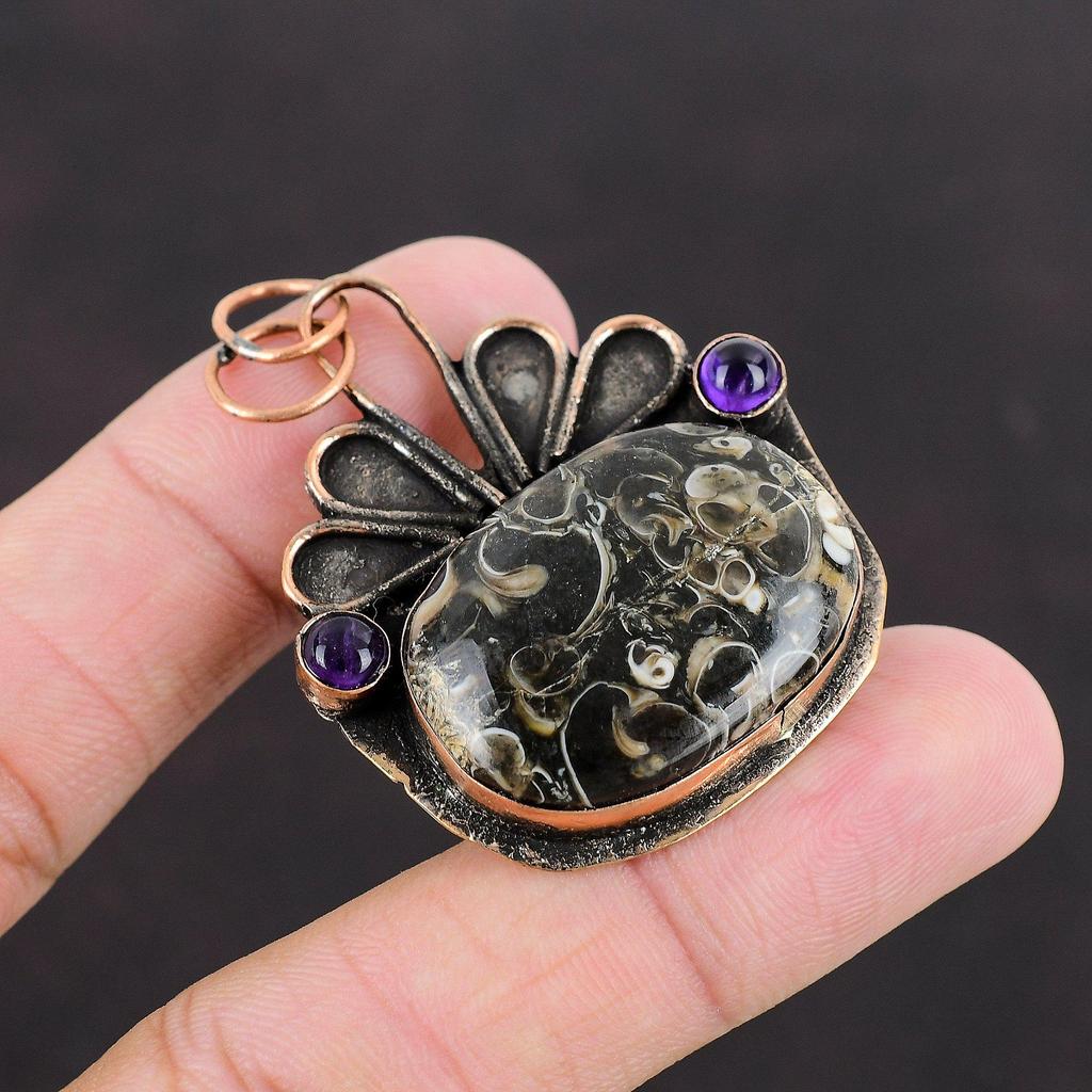 Turritella Agate Pendant African Amethyst Pendant Copper Pendant Handmade Designer Jewelry Real Gemstone Pendant Copper Jewelry Wedding Gift