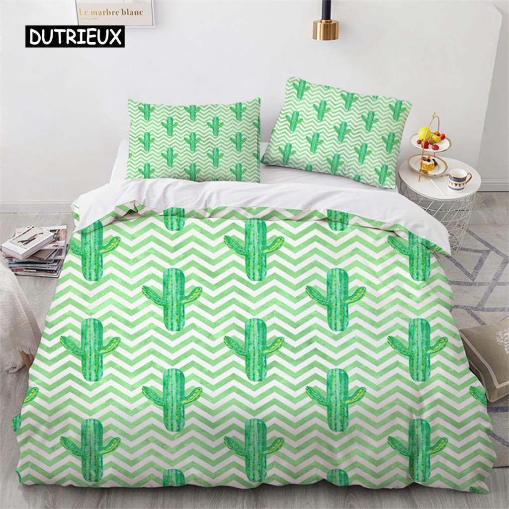 

Cactus Plant Floral Duvet Cover King Microfiber Pastoral Blossom Flower on Wave Background Bedding Set Comforter Cover Bedroom EU single(135x200cm)