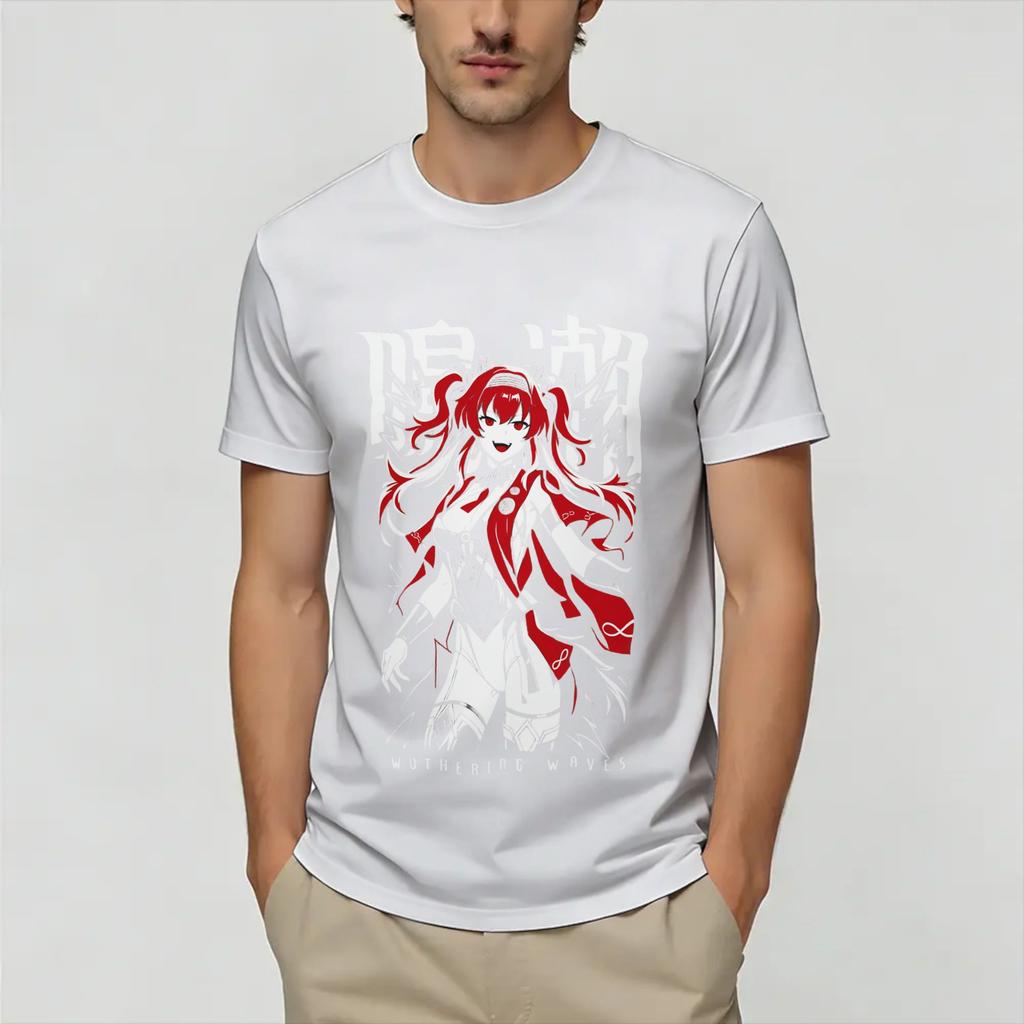 Wuthering Waves TShirt Summer 100 Cotton T Shirts For Male Hippie Loose Tee Shirt Short Sleeve Y2K Funny Tees