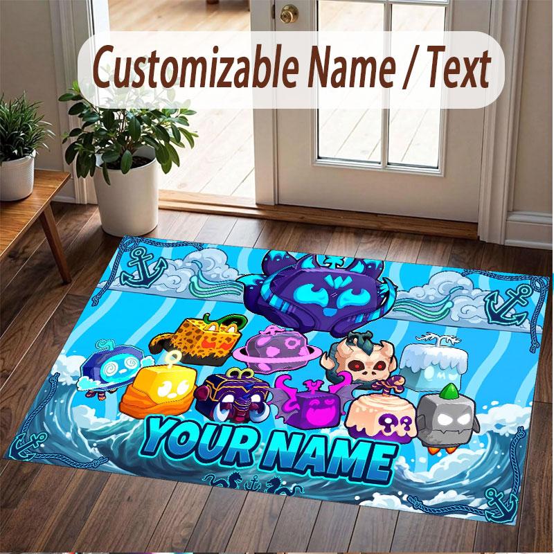 Custom Name Text Crystal Velvet Rug,Blox Fruits Soft Plush Decorative Non Slip Floor Carpet