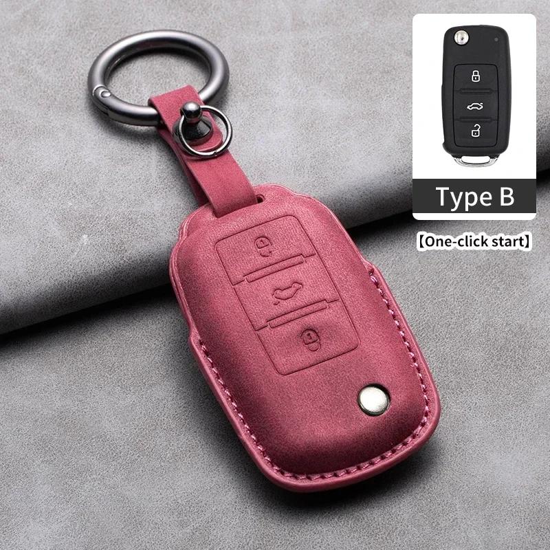 Leather Car Key Case Cover Fob Keychain For Vw Volkswagen Golf 7 Mk7 Tiguan Mk2 For Ateca Leon Fr Ibiza Skoda Octavia Kodiaq