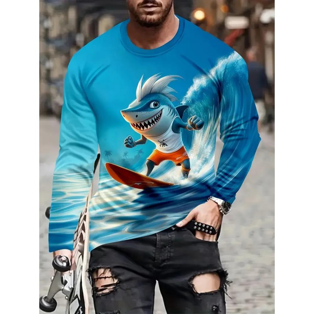 Cartoon Vibrant Rabbit Long Sleeve T-shirt Funny Animal Theme 3D Print T-shirt Man Casual Crew Neck T-shirt