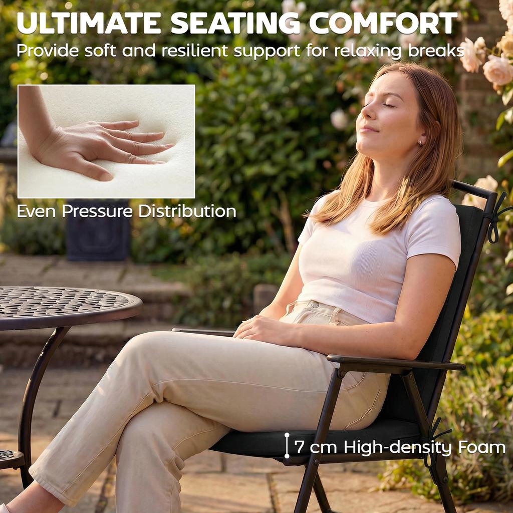 Outdoor Seat Cushions Set of 2 with Ties, Waterproof Garden Seat Pads, Black