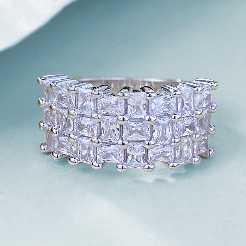 

Hui Zhiyi 2024 S925 Sterling Silver Luxury Three-Row Diamond Band Ring for Women Size 9