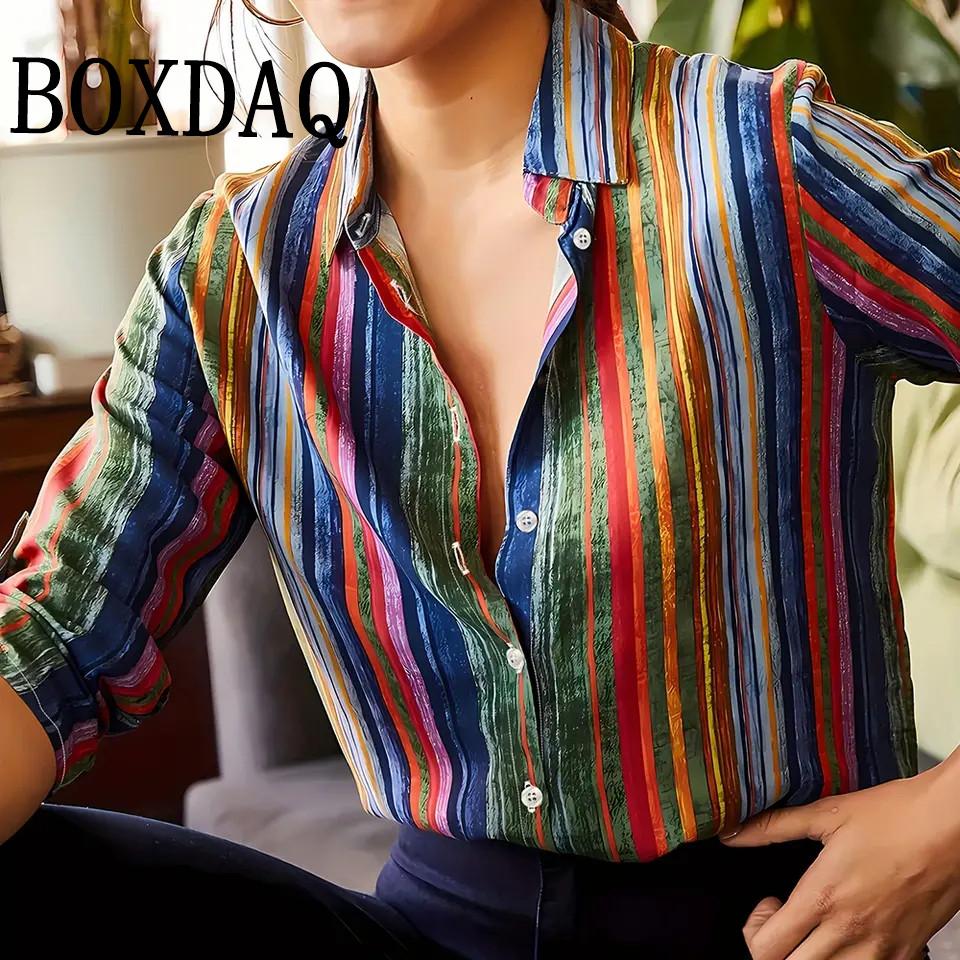 Women'S Simple Shirts New Floral Print Shirts Summer Vintage Lapel Button Tops Elegant Fashion Long Sleeve Blouses Casual