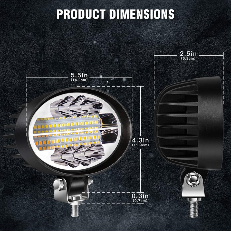 2Pcs 5" 144W 7000LM 6500K & 3000K LED Pods Off Road LED Light Bar Spot Flood Combo Oval Amber Work Light Fog Lights