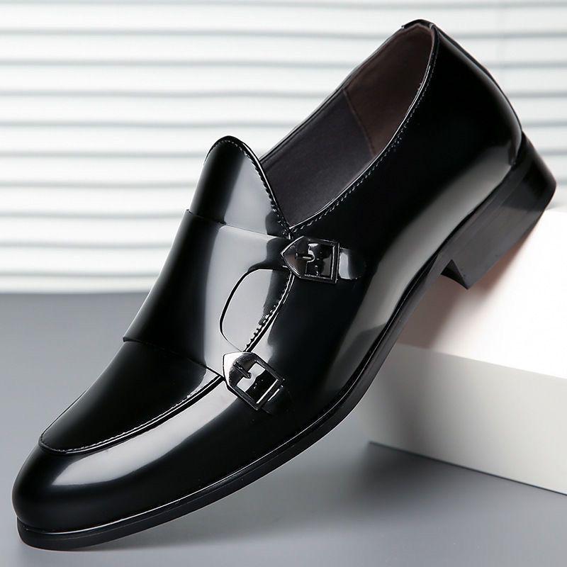 

Men s Business Casual Double Buckle Pointed Toe Leather Monk Shoes - Shiny English Style Formal Footwear. 43