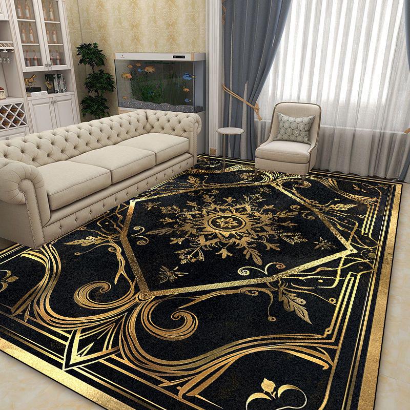 Luxurious Large Area Carpet Living Room Black Gold Decoration Sofa Area Non-slip Floor Mat Home Bedroom Cloakroom Rugs 200x400cm