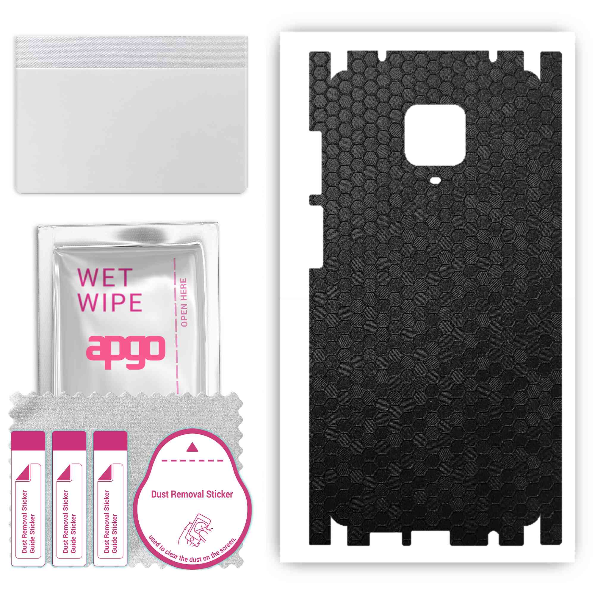

Apgo Protective Skin Sticker for the back+sides compatible with Xiaomi Redmi Note 9 Pro, Full Wrap Film, Foil, Vinyl - Pattern Black Honeycomb