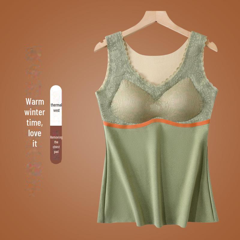 

Женское термобелье из кружева: Утепленный жилет из немецкого бархата с двух сторон, с накладками на груди, самонагревающийся 3XL [145-170 catties] зелёный