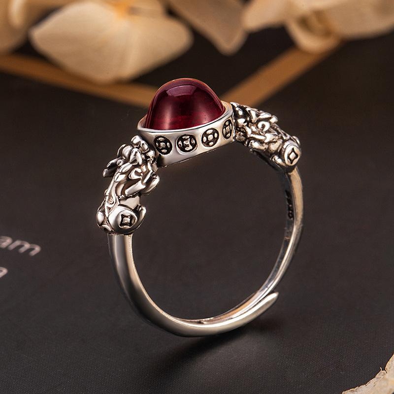 Copper Coin Pixiu Ring: Women s Sterling Silver with Retro Craftsmanship, Artistic Chinese Style, Open-End Design.